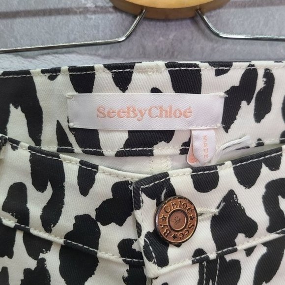 See By Chloe Animal Print Mid Rise Cropped Straight Jeans Size 40 - Picture 6 of 10